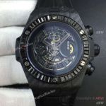 Swiss Grade Hublot Big Bang Unico King 45.5 Carbon with Baguettes Black Leather Strap